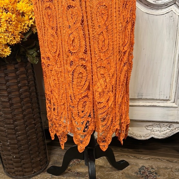 R&M Richards Elegant Orange Beaded Battenberg Lace Dress Special Occassion - Picture 5 of 10